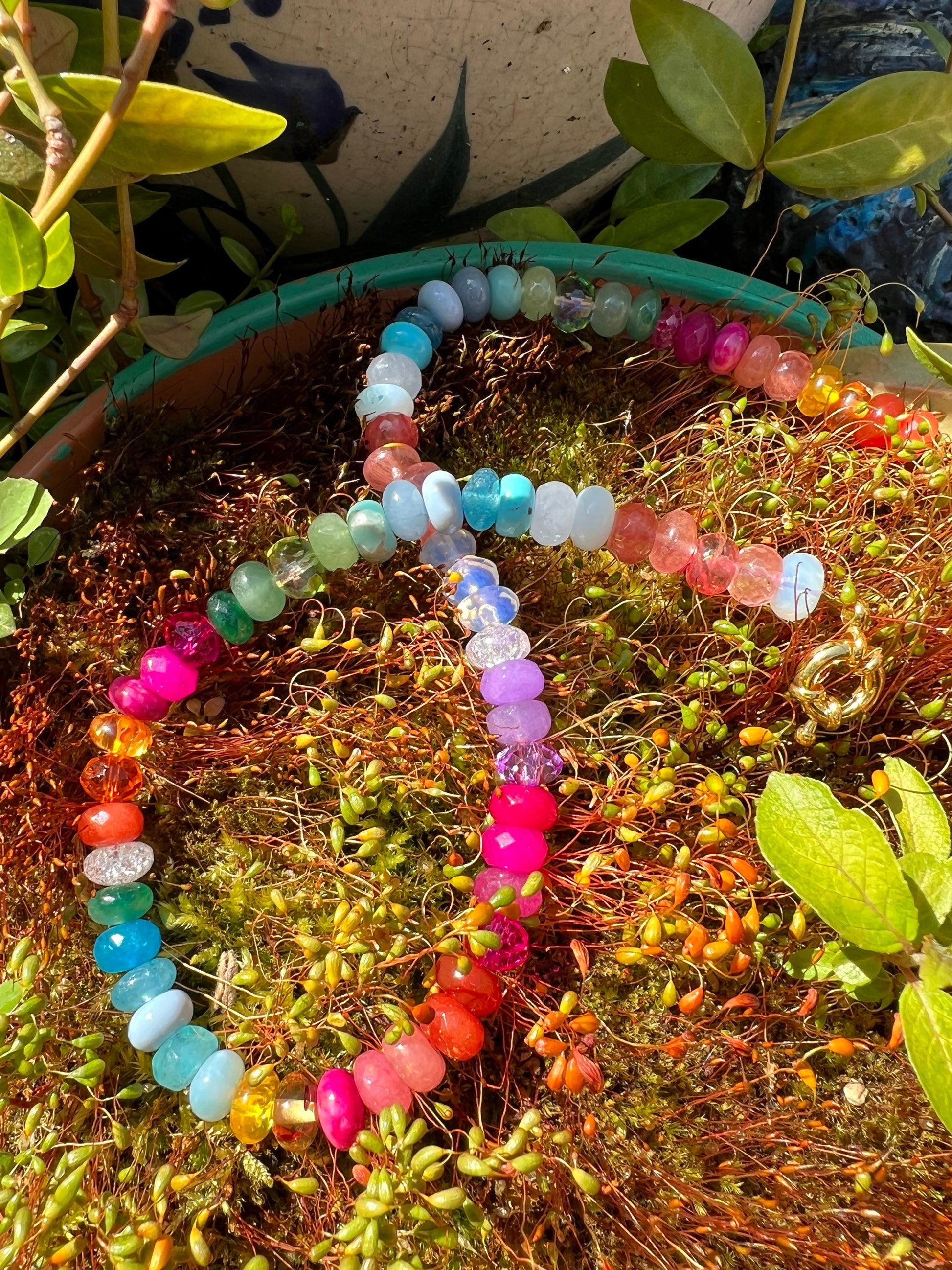 Custom Brights Rainbow Multi Gemstone Crystal & Mixed Beaded Necklace SOLID Sterling Toggle Clasp made to order CHAKRA 8mm beads