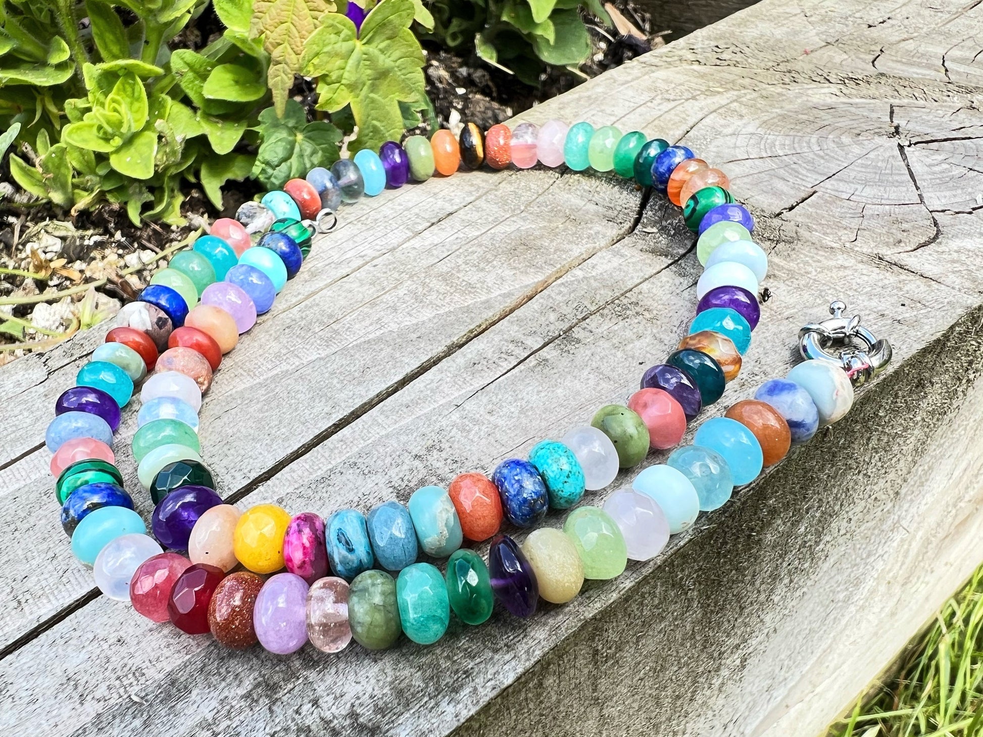 Custom Smartie Sweet Rainbow Multi Gemstone Beaded Necklace Solid Silver Clasp CHAKRA balance 8mm PLEASE read description PRIDE jewellery