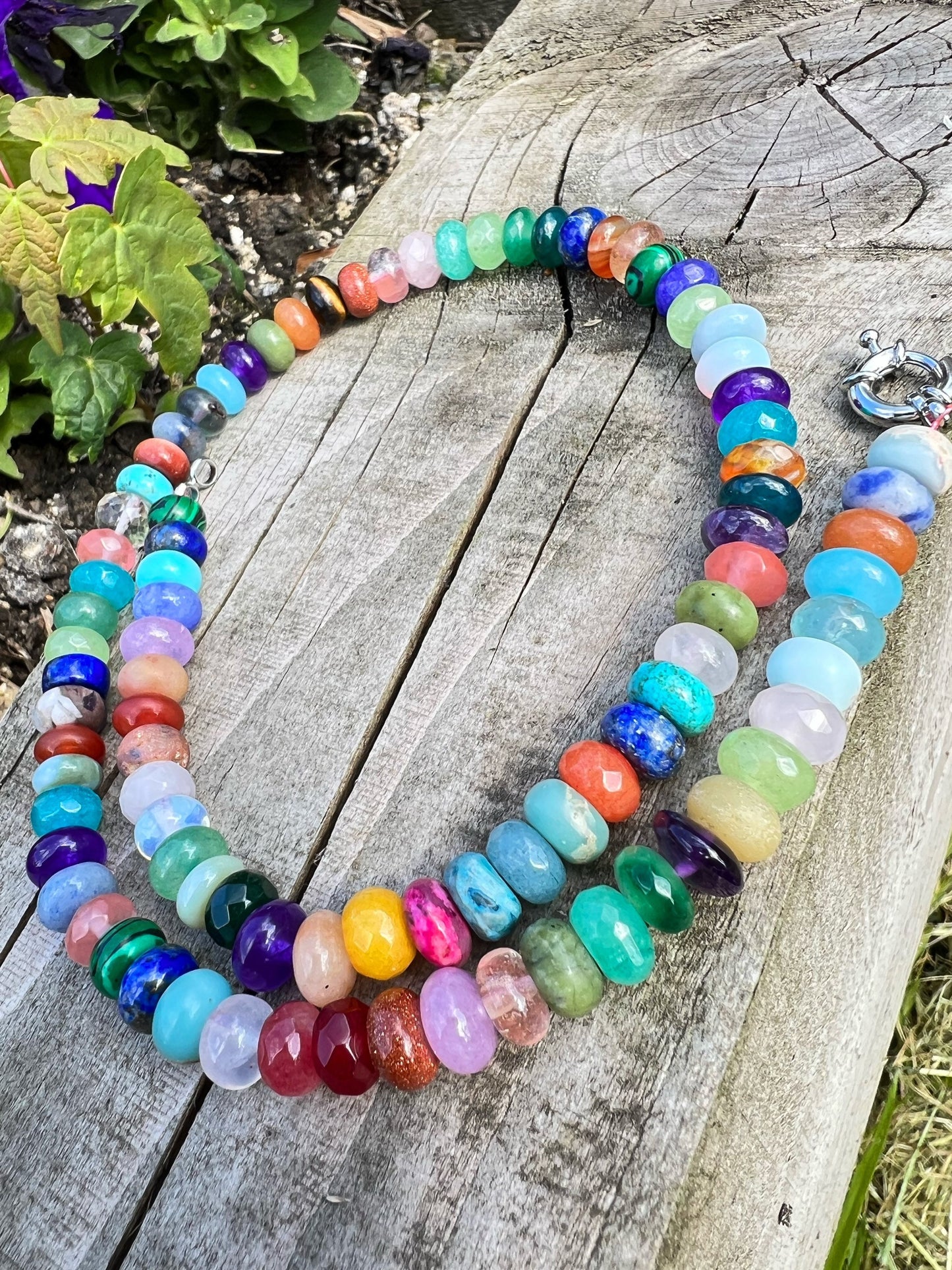 Custom Smartie Sweet Rainbow Multi Gemstone Beaded Necklace Solid Silver Clasp CHAKRA balance 8mm PLEASE read description PRIDE jewellery