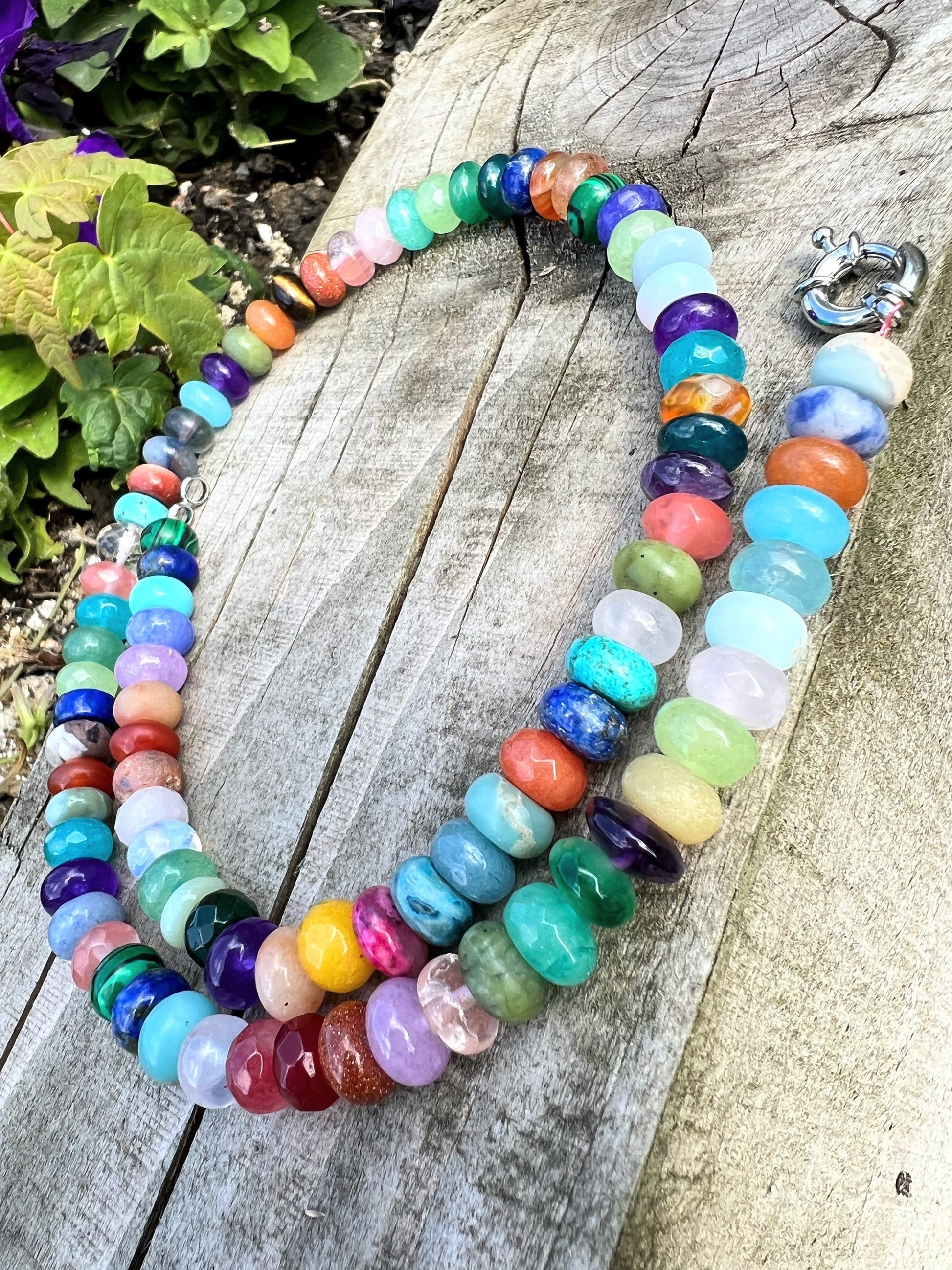 Custom Smartie Sweet Rainbow Multi Gemstone Beaded Necklace Solid Silver Clasp CHAKRA balance 8mm PLEASE read description PRIDE jewellery