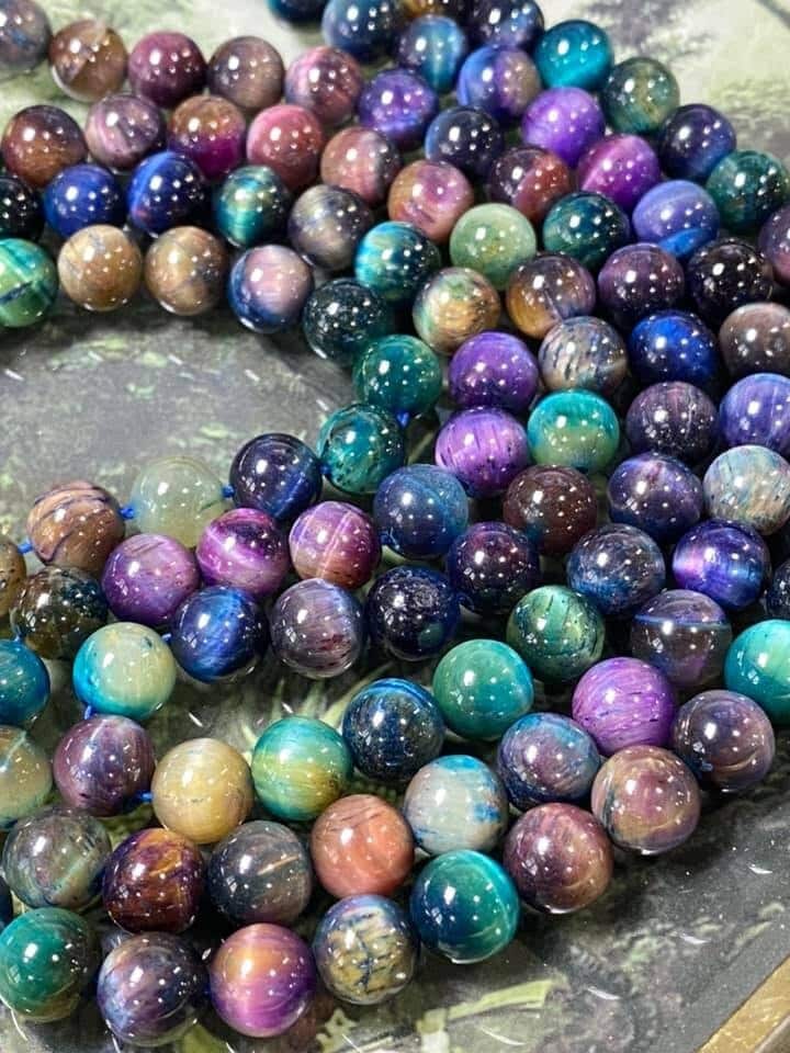 Teal Purple Bronze unique Galaxy Cosmic Space theme Multi Mixed iridescent Special Tigers Eye rounds 8mm choose quantity