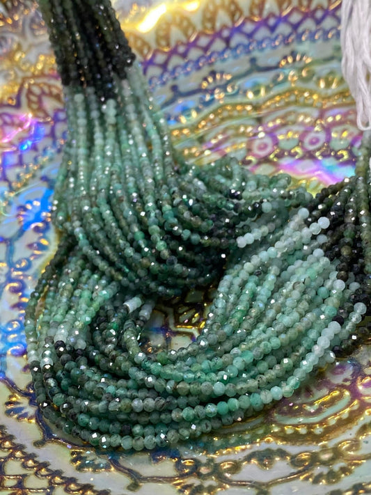 Emerald Beautiful Tiny Hand Faceted rustic round beads / May Birthstone / Green Gemstone Beads / 2.8mm 13 inch strand / Ombre tones