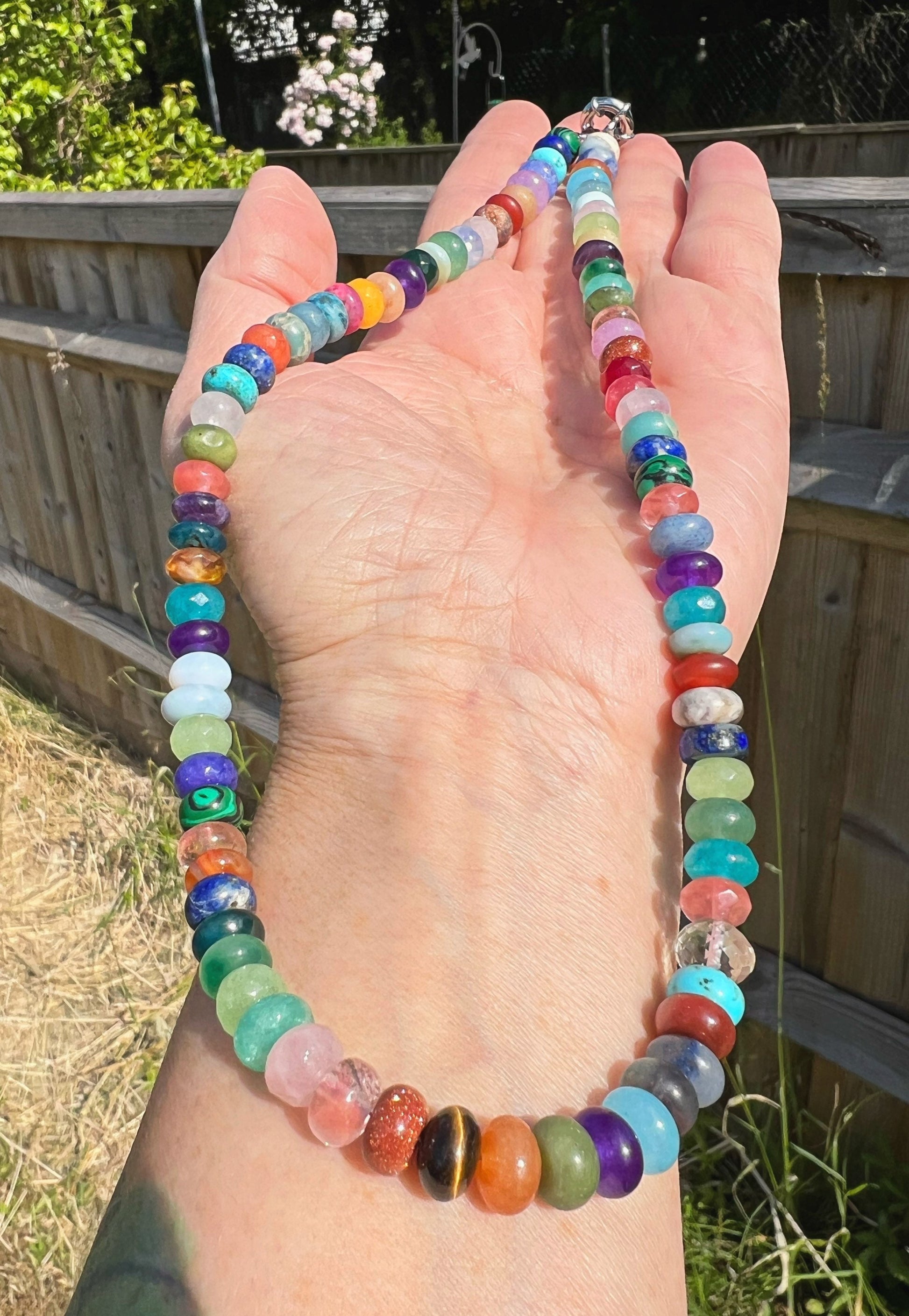 Custom Smartie Sweet Rainbow Multi Gemstone Beaded Necklace Solid Silver Clasp CHAKRA balance 8mm PLEASE read description PRIDE jewellery
