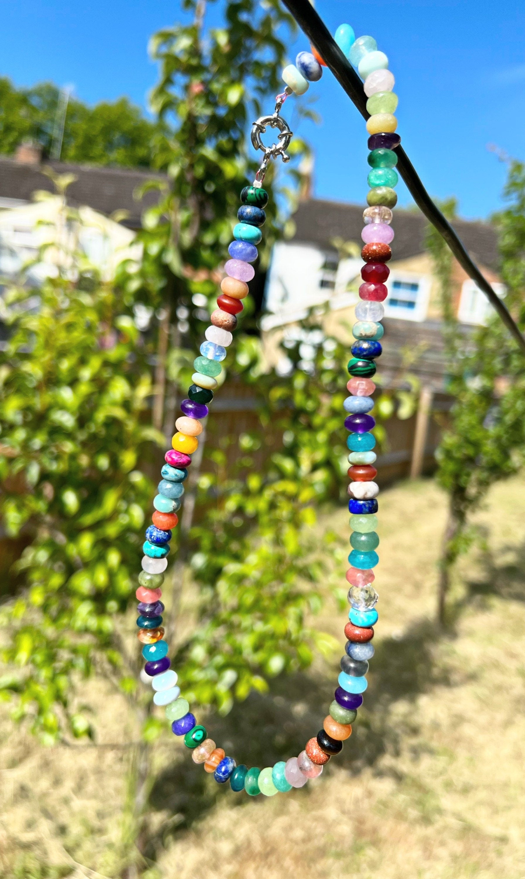Custom Smartie Sweet Rainbow Multi Gemstone Beaded Necklace Solid Silver Clasp CHAKRA balance 8mm PLEASE read description PRIDE jewellery