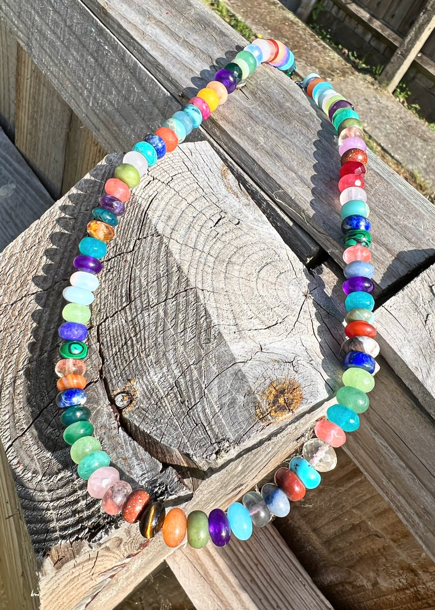 Custom Smartie Sweet Rainbow Multi Gemstone Beaded Necklace Solid Silver Clasp CHAKRA balance 8mm PLEASE read description PRIDE jewellery