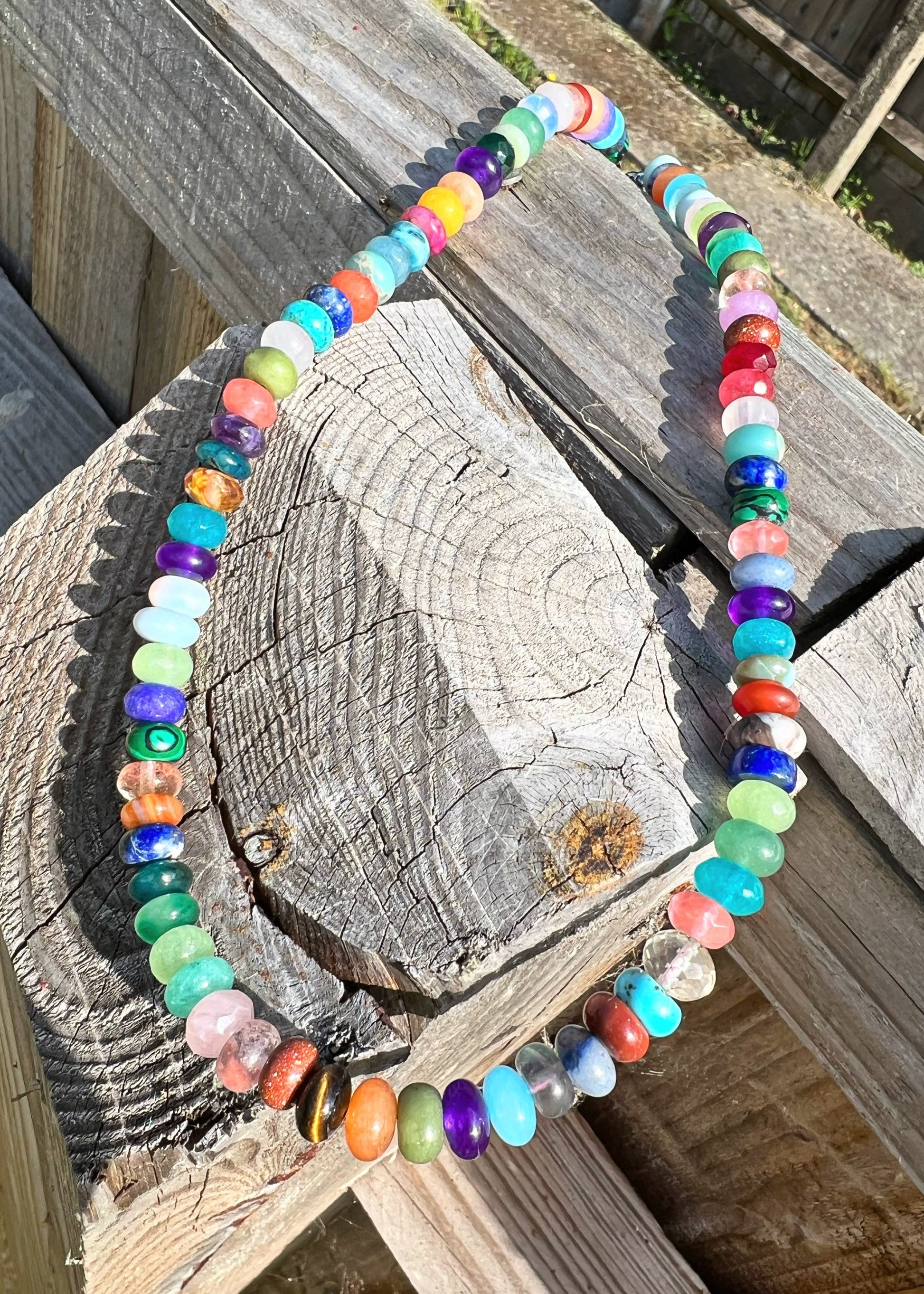 Custom Smartie Sweet Rainbow Multi Gemstone Beaded Necklace Solid Silver Clasp CHAKRA balance 8mm PLEASE read description PRIDE jewellery