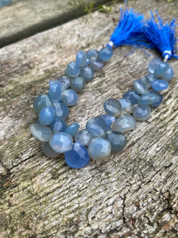 Glowy Grey Blue Blue Chalcedony Faceted Handcut rustic Briolette beads 10-12mm approx CHOOSE QUANTITY heart briolettes
