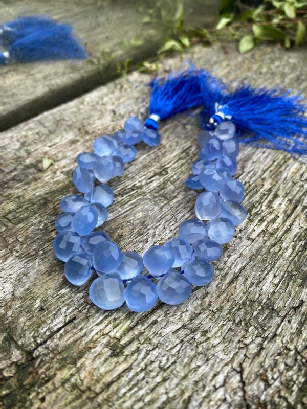 Pale Blue Chalcedony Faceted Handcut rustic Briolette beads 10-12mm approx CHOOSE QUANTITY heart briolettes