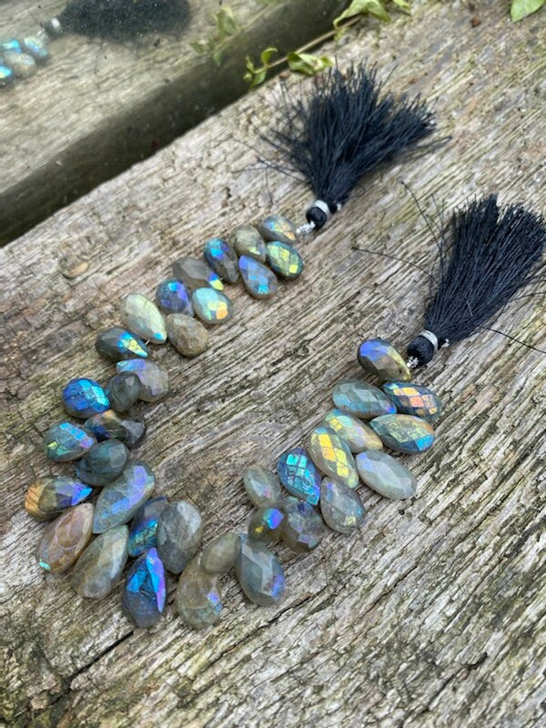 Natural Mystic AB coated Labradorite Faceted Handcut rustic Briolette beads 14-15mmmm approx CHOOSE QUANTITY teardrop briolettes