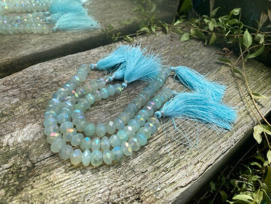Natural Rustic Aqua Mystic AB Coated Chalcedony Faceted Large Handcut Rondelle beads 8-9mm approx CHOOSE QUANTITY heart rondelles