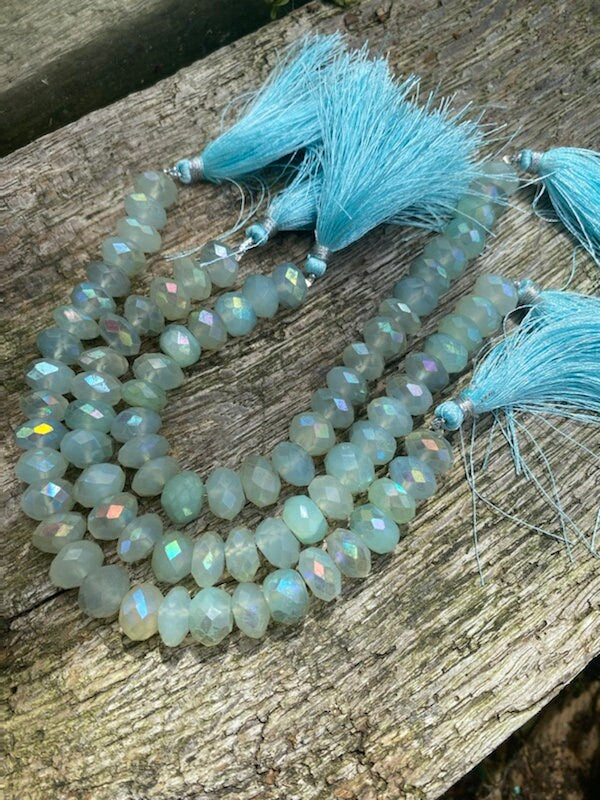 Natural Rustic Aqua Mystic AB Coated Chalcedony Faceted Large Handcut Rondelle beads 8-9mm approx CHOOSE QUANTITY heart rondelles