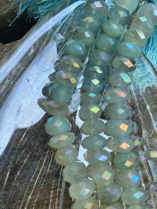 Natural Rustic Aqua Mystic AB Coated Chalcedony Faceted Large Handcut Rondelle beads 8-9mm approx CHOOSE QUANTITY heart rondelles
