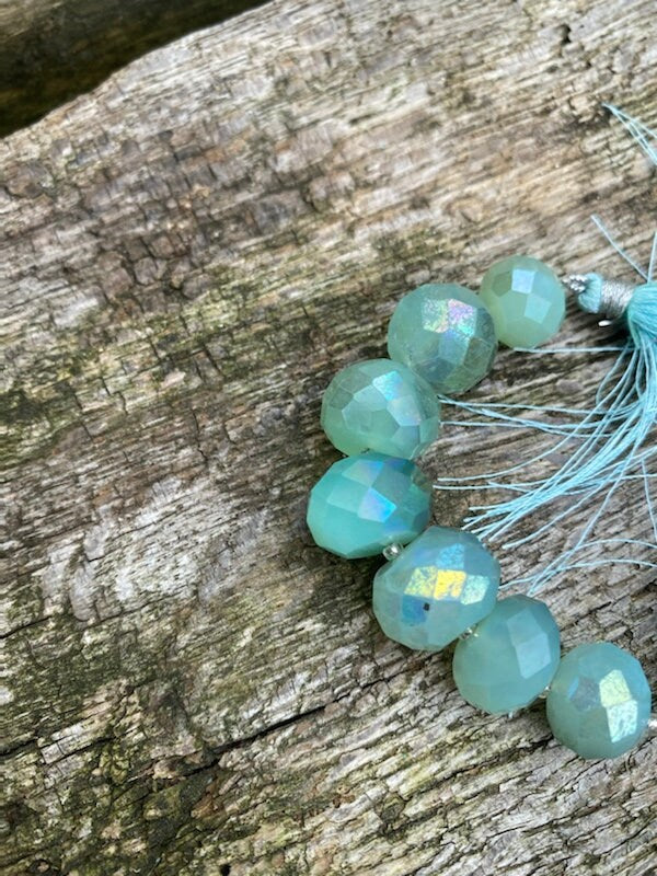 Natural Rustic Aqua Mystic AB Coated Chalcedony Faceted Huge Handcut Rondelle focals beads 8-9mm 7 beads approx CHOOSE QUANTITY rondelles