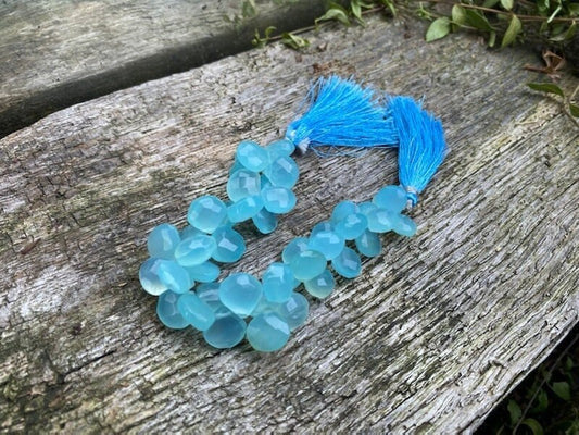 Aqua Blue Chalcedony Faceted Handcut rustic Briolette beads 10-12mm approx CHOOSE QUANTITY heart briolettes