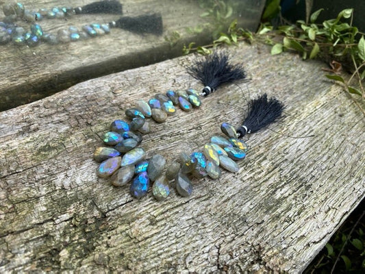 Natural Mystic AB coated Labradorite Faceted Handcut rustic Briolette beads 14-15mmmm approx CHOOSE QUANTITY teardrop briolettes