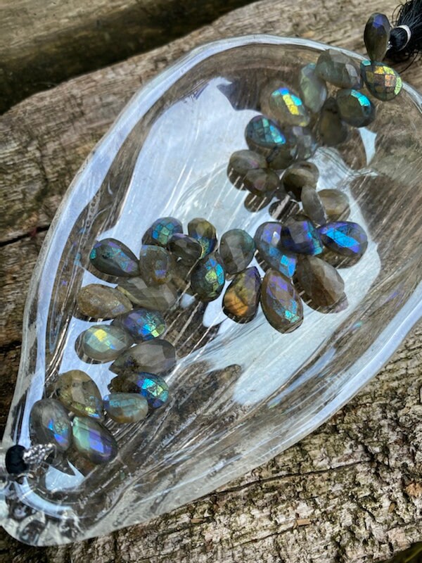 Natural Mystic AB coated Labradorite Faceted Handcut rustic Briolette beads 14-15mmmm approx CHOOSE QUANTITY teardrop briolettes