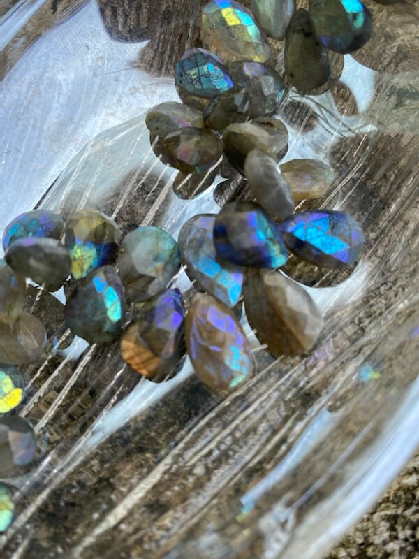 Natural Mystic AB coated Labradorite Faceted Handcut rustic Briolette beads 14-15mmmm approx CHOOSE QUANTITY teardrop briolettes