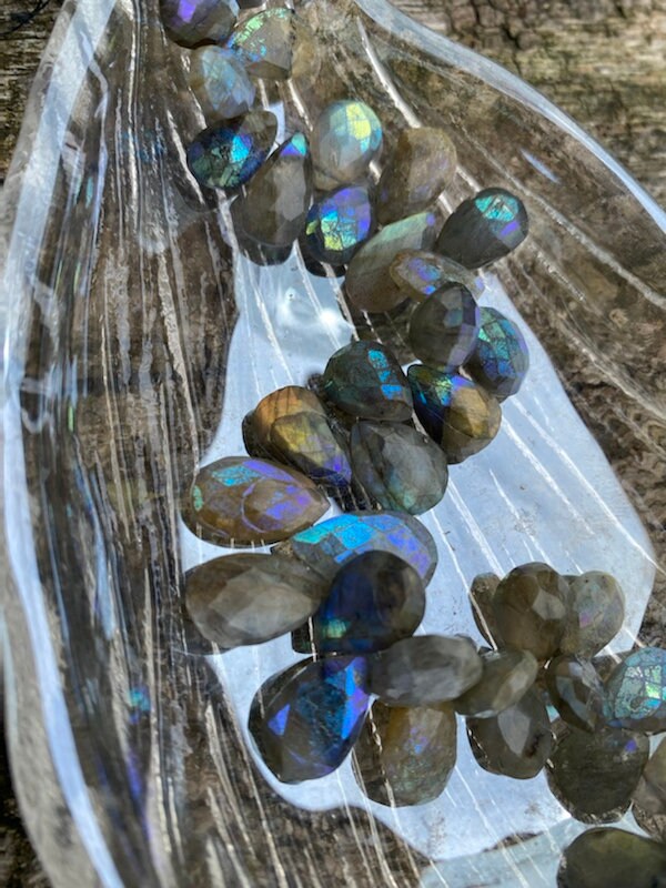 Natural Mystic AB coated Labradorite Faceted Handcut rustic Briolette beads 14-15mmmm approx CHOOSE QUANTITY teardrop briolettes