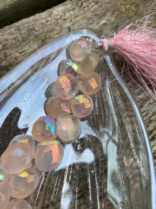 Natural Rustic Pink Mystic AB Coated Chalcedony Faceted Handcut Briolette beads 10-12mm approx CHOOSE QUANTITY heart briolettes
