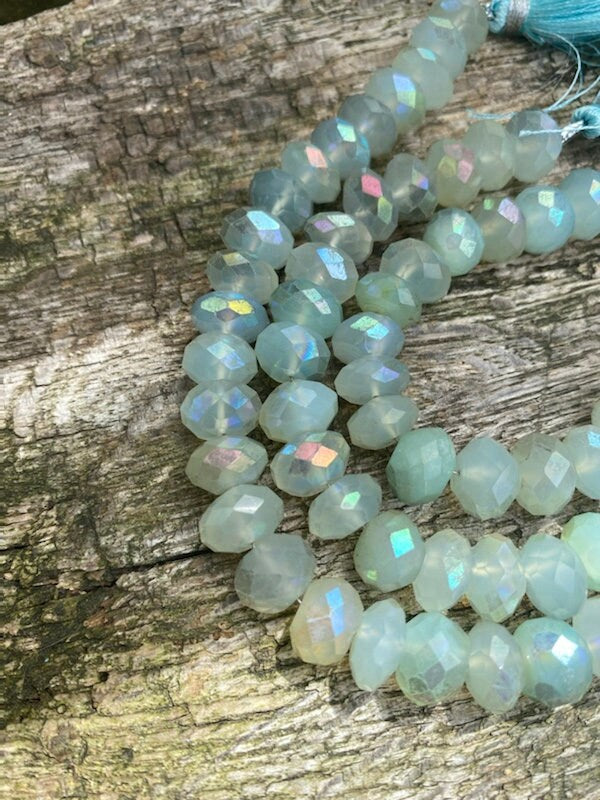 Natural Rustic Aqua Mystic AB Coated Chalcedony Faceted Large Handcut Rondelle beads 8-9mm approx CHOOSE QUANTITY heart rondelles