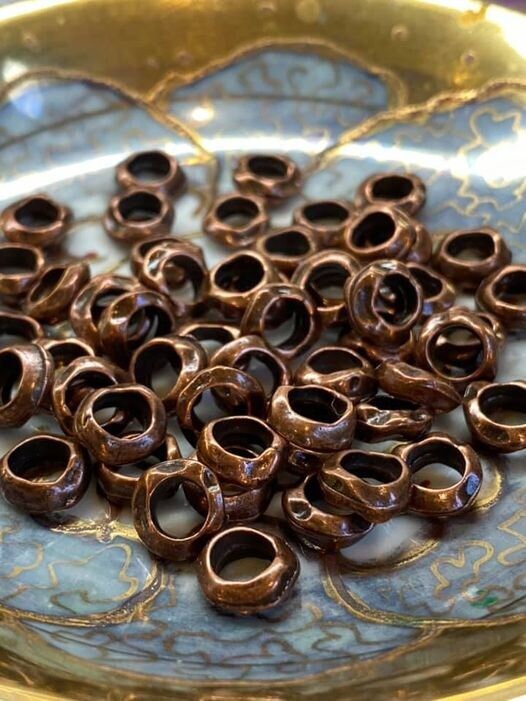 Fabulous rustic squiggly large hole copper spacers 8mm approx / 5 beads