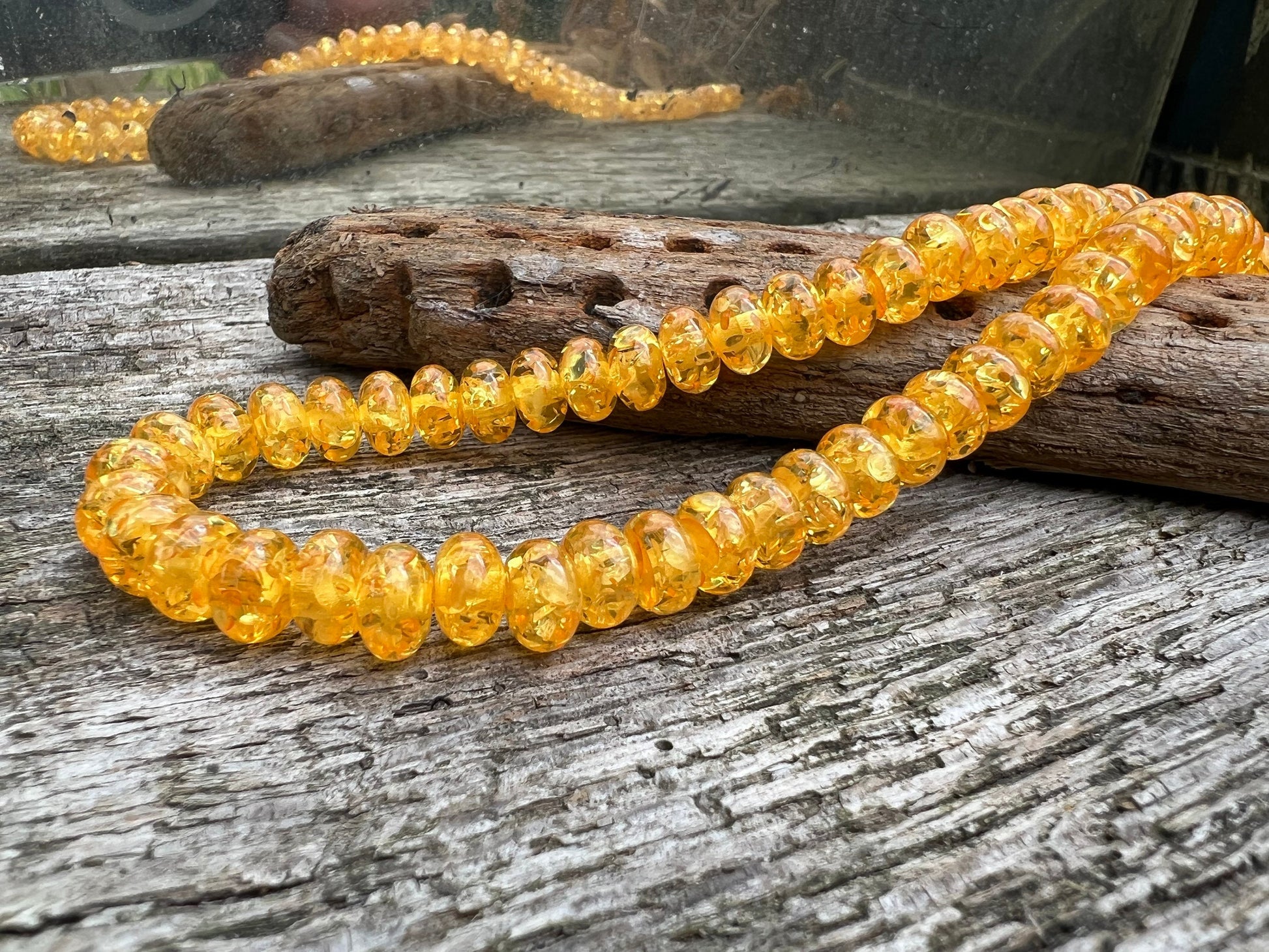 Yellow Golden Faux Amber Rondelle Beads 8 x 5 / Resin Amber disc beads Rustic Amber Beads Barley sugar Beads / Small order