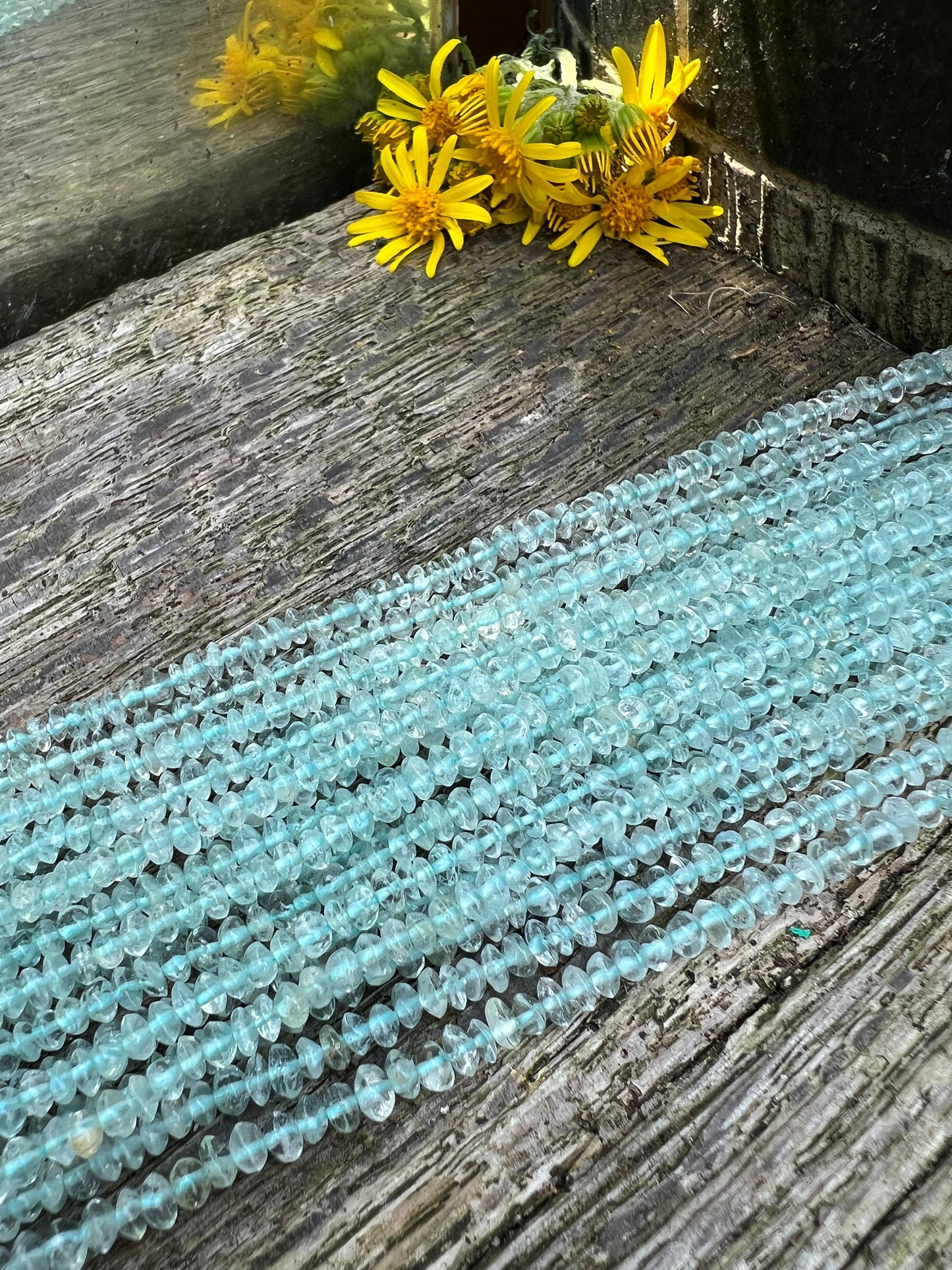 RUSTIC uneven Shimmering soft natural Aquamarine disc tyre spacer rondelles 3.5mm approx Handcut 32cm strand - or 15cm strand