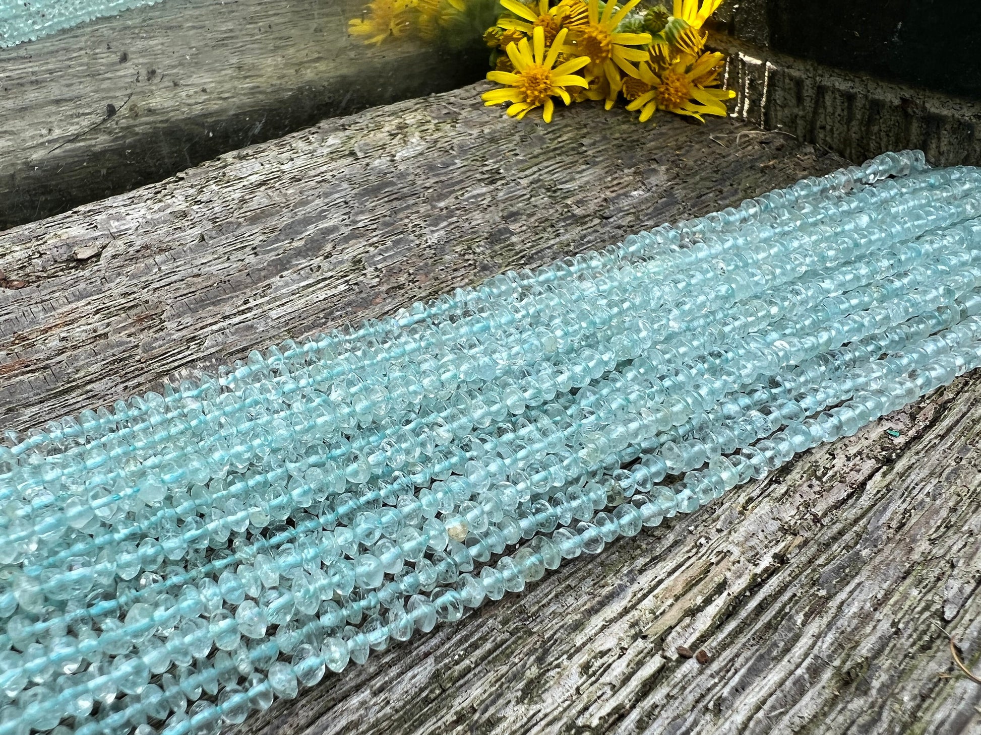 RUSTIC uneven Shimmering soft natural Aquamarine disc tyre spacer rondelles 3.5mm approx Handcut 32cm strand - or 15cm strand