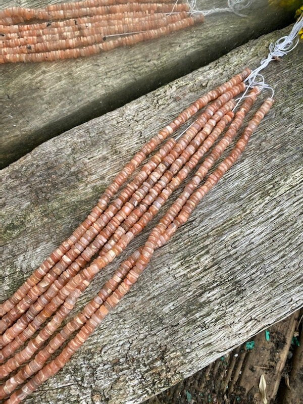 Peach Moonstone Handcut tyre heishi 6mm