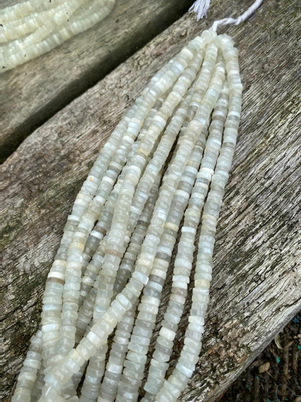 White moonstone Tyre Heishi, Handcut