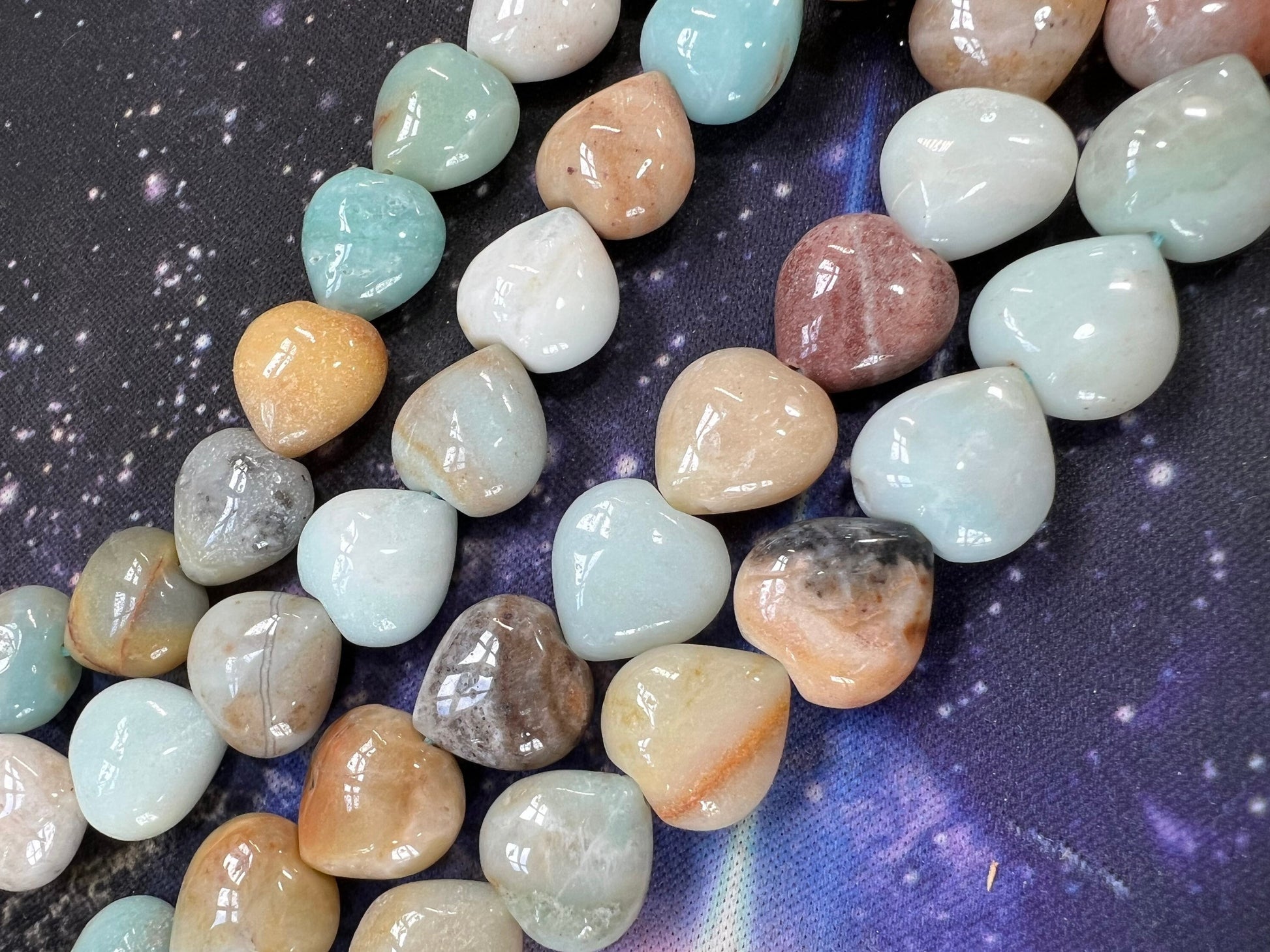 Soft Mixed Natural Aqua Green Brown Amazonite Heart Beads 12mm / Natural Blue Amazonite Beads / Birds Egg tones / Natural Gemstone beads