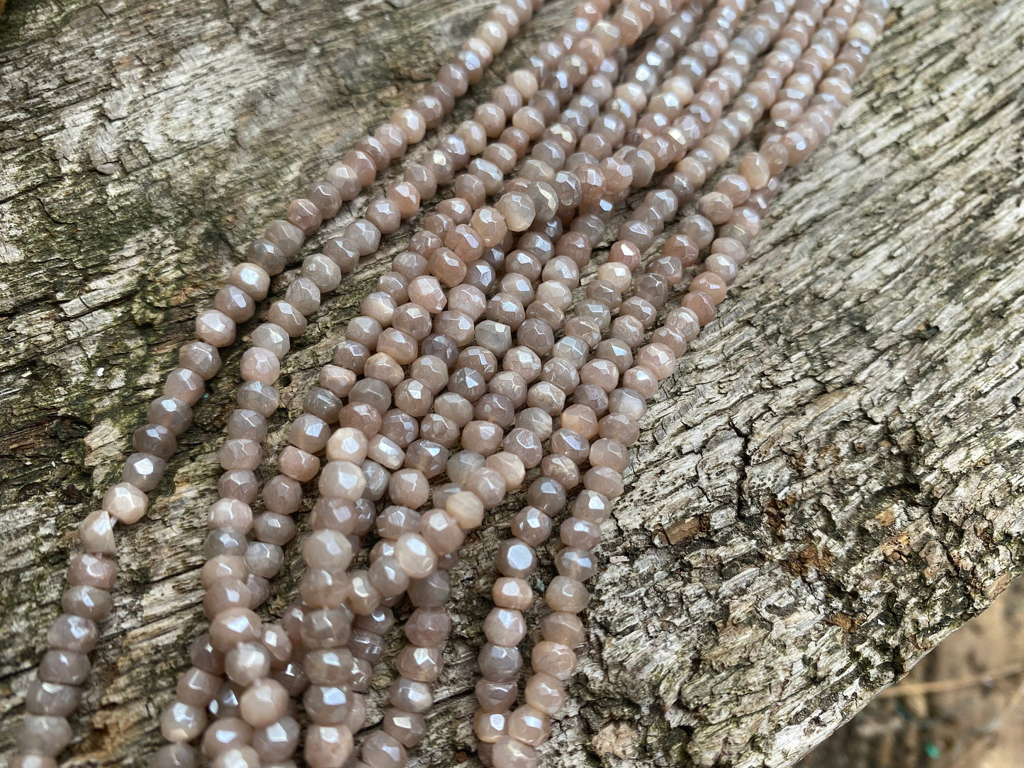 Chocolate Moonstone Hand Faceted Silvered Rondelle Round Beads 4mm approx Moonstone Beads Glowing Moonstone Gemstone Beads