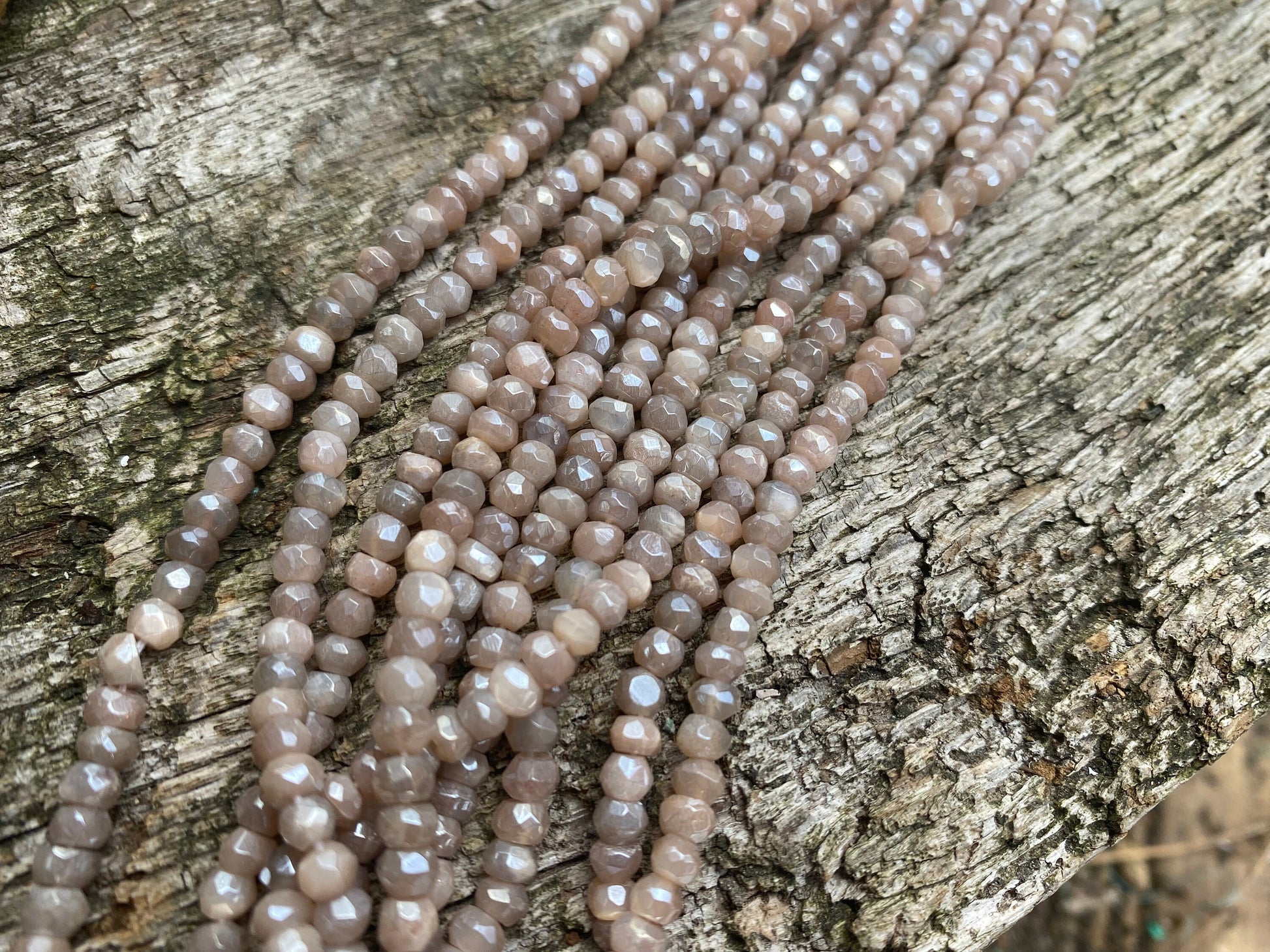 Chocolate Moonstone Hand Faceted Silvered Rondelle Round Beads 4mm approx Moonstone Beads Glowing Moonstone Gemstone Beads
