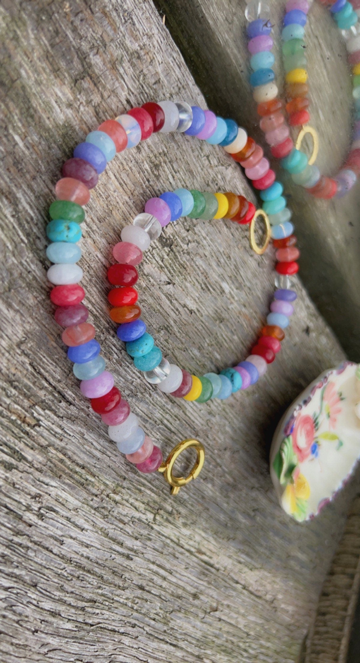 Tutti Frutti Sweetie Smooth Rainbow Multi Gemstone Beaded Necklace