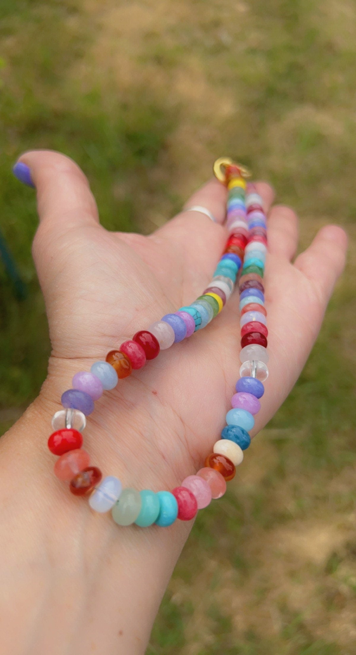 Tutti Frutti Sweetie Smooth Rainbow Multi Gemstone Beaded Necklace