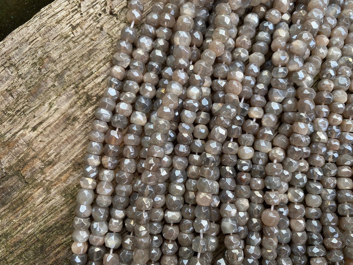 Grey Moonstone Hand Faceted Silvered Rondelle Round Beads 5mm approx Moonstone Beads Glowing Moonstone Gemstone Beads