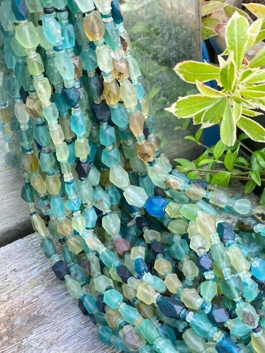Roman Glass Faceted Beads Blue Aqua Green Natural aged beads / Ancient Rare Beads / unique beautiful Antique beads