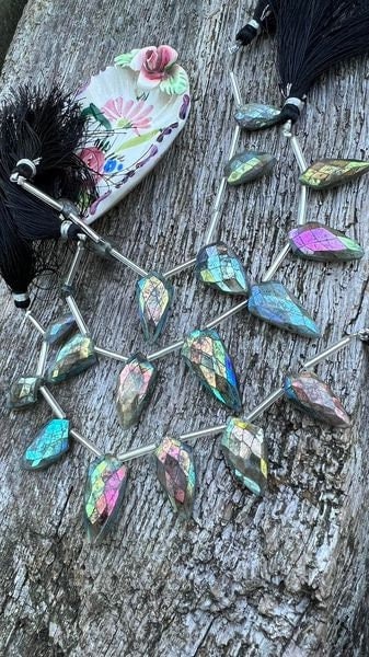 Labradorite Kites Metal Coated Hand Faceted beads 16-20mm amazing flash Unique Amazing beads