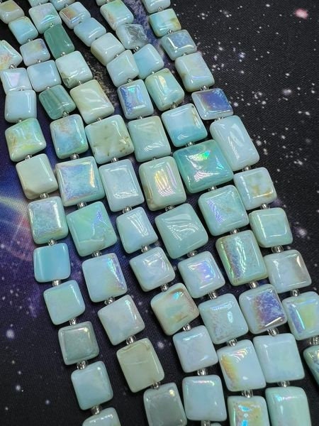 Ethereal aqua Opal precious metal coated rectangles- 8-14mm