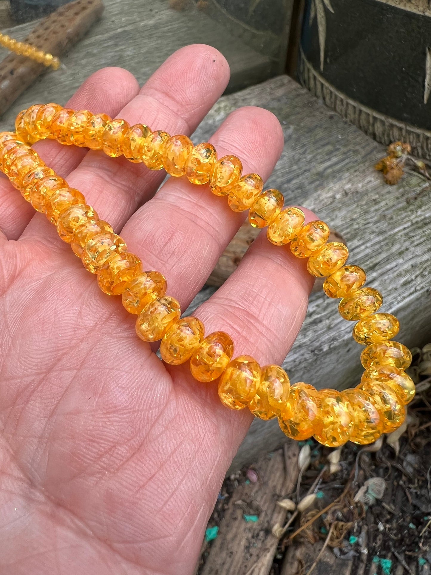 Yellow Golden Faux Amber Rondelle Beads 8 x 5 / Resin Amber disc beads Rustic Amber Beads Barley sugar Beads / Small order