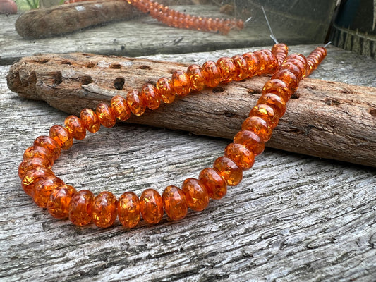 Orange Cognac Golden Faux Amber Rondelle Beads 8 x 5 / Resin Amber disc beads Rustic Amber Beads Barley sugar Beads / Small order