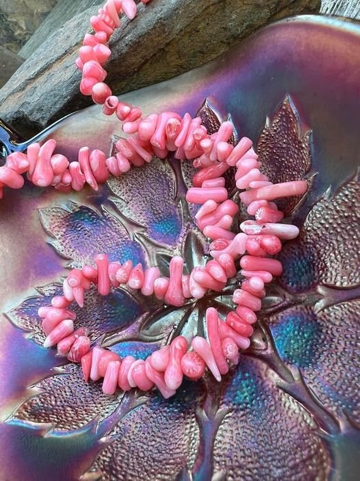 Pink Coral Stick Beads / Lovely Markings and Tones / 7-13mm / Coral Beads / Rustic shell beads / 6 beads