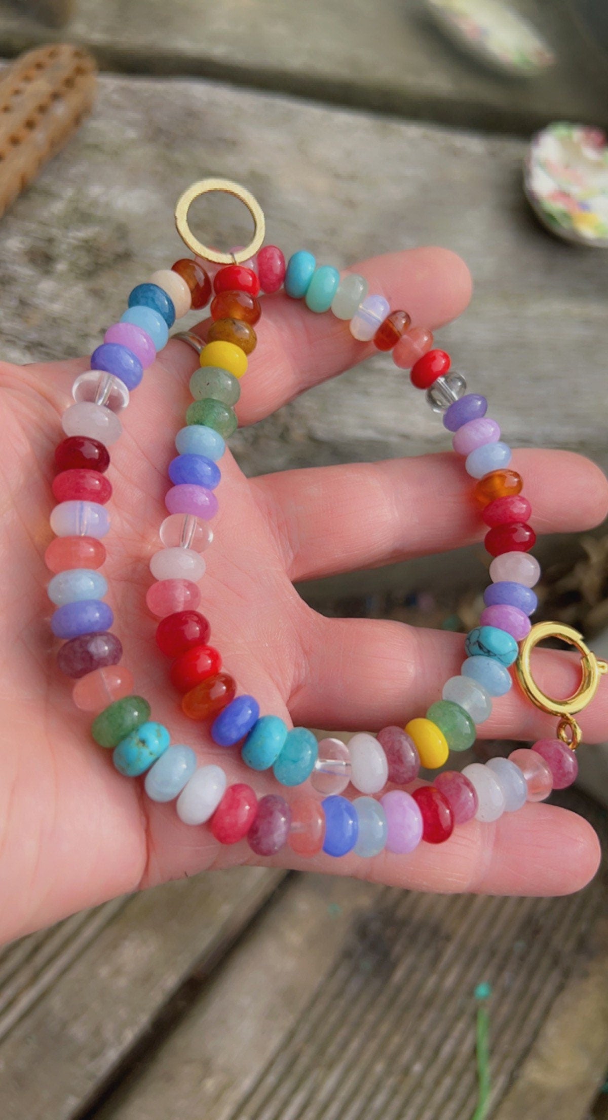 Tutti Frutti Sweetie Smooth Rainbow Multi Gemstone Beaded Necklace