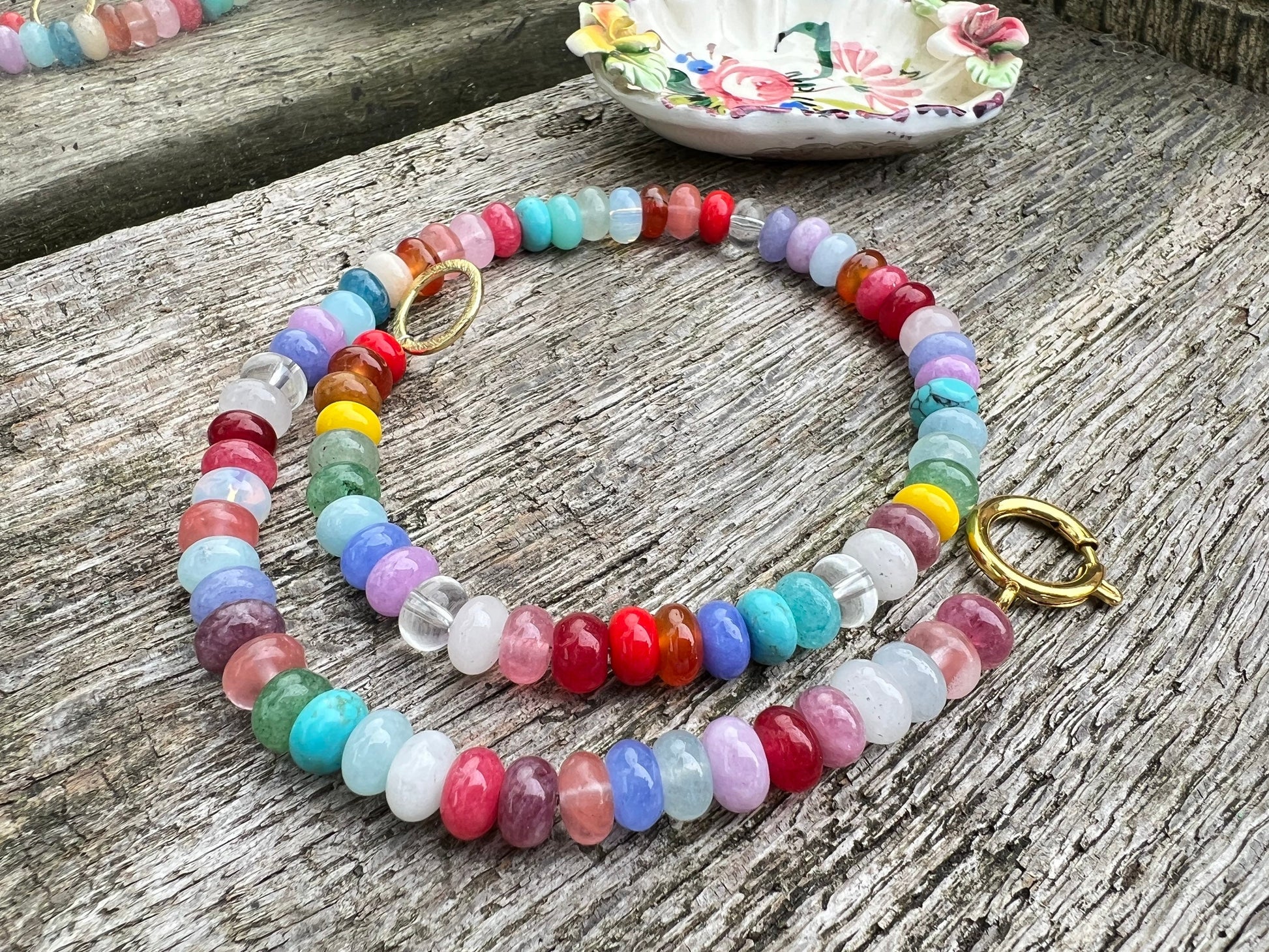 Tutti Frutti Sweetie Smooth Rainbow Multi Gemstone Beaded Necklace