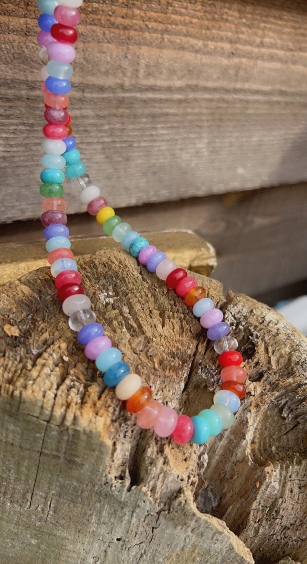 Tutti Frutti Sweetie Smooth Rainbow Multi Gemstone Beaded Necklace
