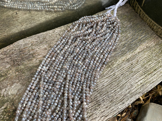 Grey Moonstone Hand Faceted Silvered Rondelle Round Beads 5mm approx Moonstone Beads Glowing Moonstone Gemstone Beads