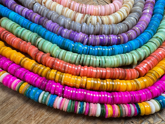 Pretty Rustic Real Shell Heishi beads 8-10 mm / 18 cm strand or smaller quantity / Choose colour