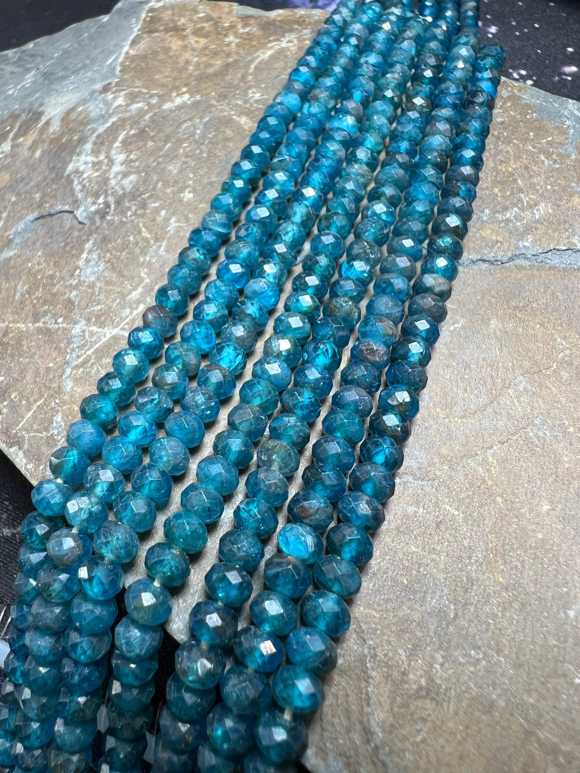 Rustic Neon Blue Apatite Hand Cut Faceted Rondelle Disc Spacer Beads Teal Gemstone Beads Sea Ocean Blue Gemstone Beads 4mm approx