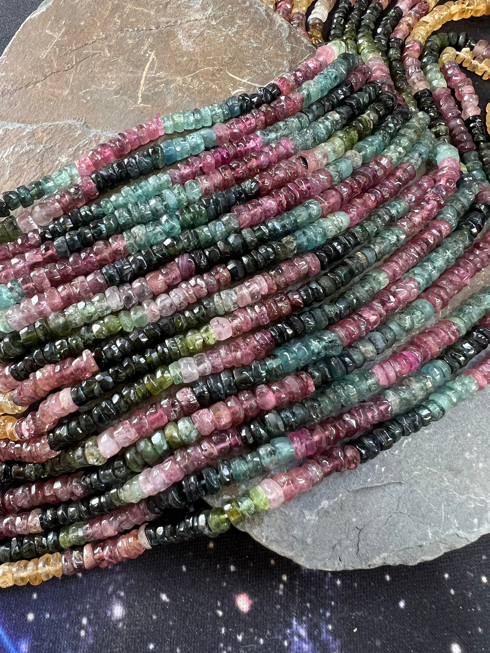 Rustic Watermelon Tourmaline 4mm Approx Handcut Uneven / Rondelle Beads / 34cm Strand / Watermelon