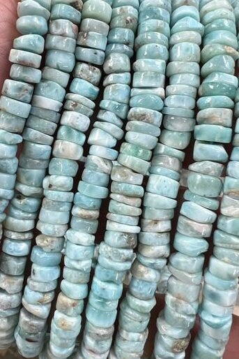 Gentle rustic Larimar round heishi / Blue Gemstone 6mm approx handcut